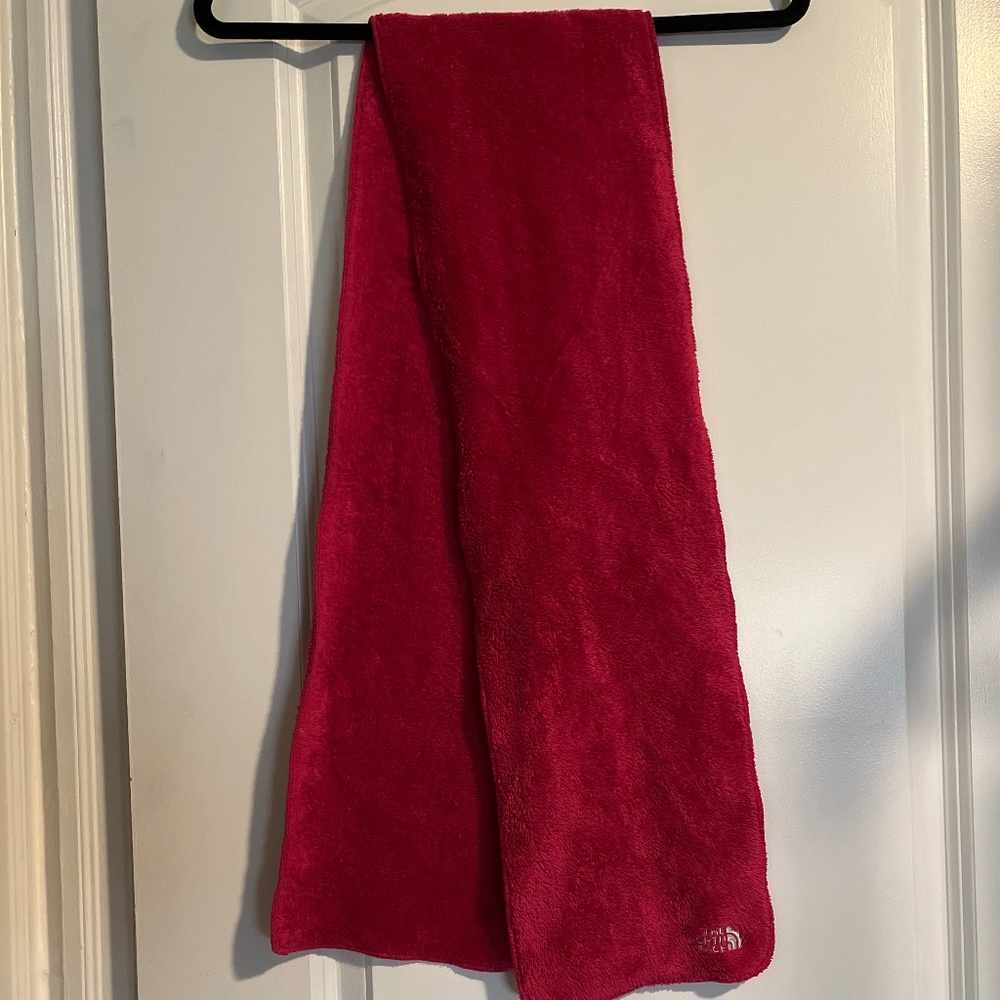 North Face pink fuzzy scarf